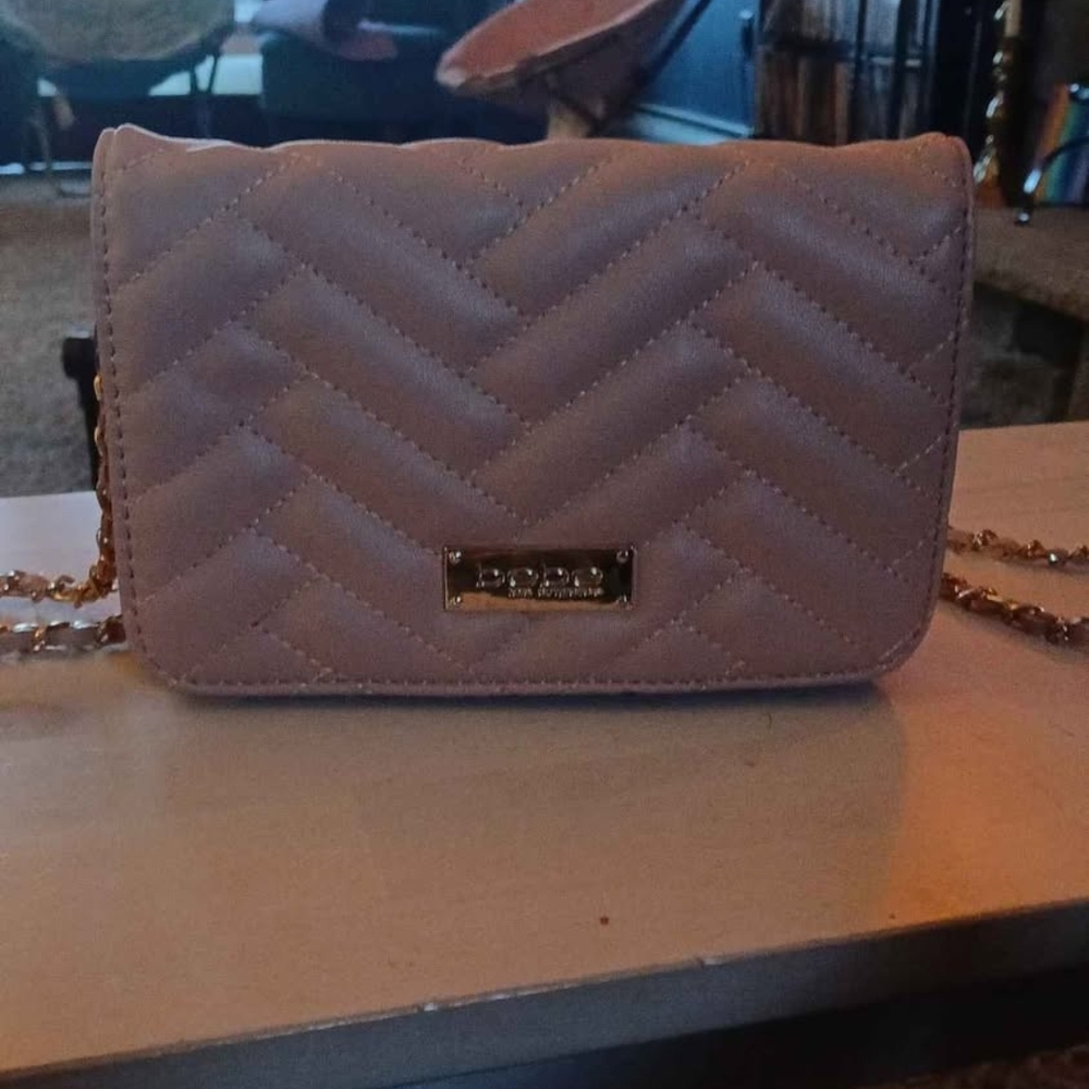 bebe Quilted Pink Crossbody Bag with Gold Chain